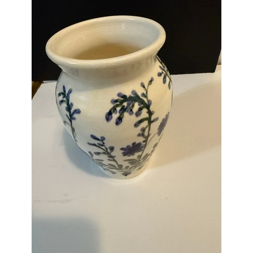 Vintage Purple Floral Hand Painted crackled style glaze‎ Stamp Mark 7.5